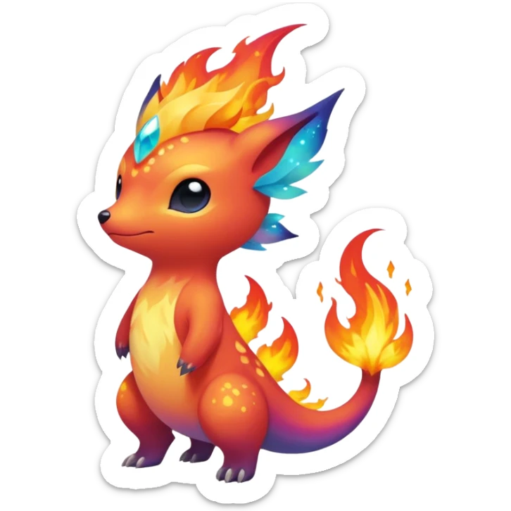 Elemental Forty Fiery Sparky Fierce Colorful Gradient Sparkly Nebular Starry Flaming Viney Vinal Dusky Aurorus-Amaura-Auroras-Pokémon-Fakémon-creature sticker