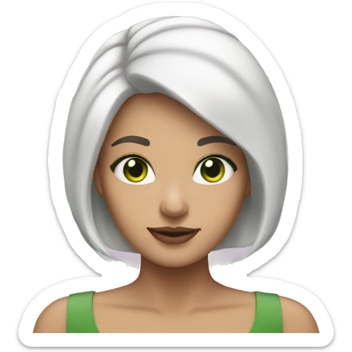 woman with white hair with pink tips.  She has green eyes. sticker