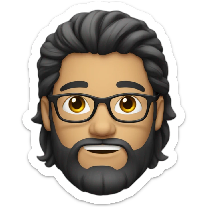 young white man with long black straight hair with big beard and glasses sticker
