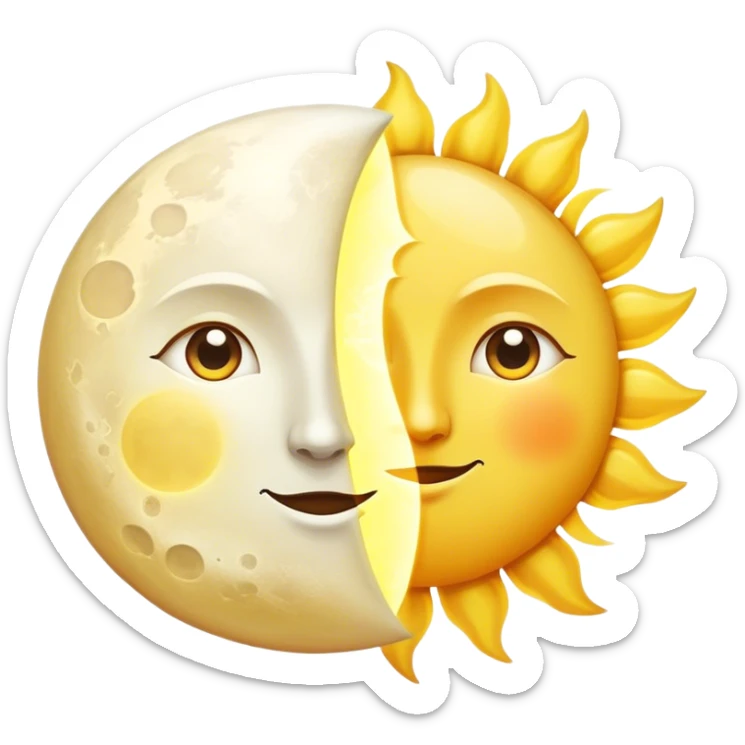 a really bright sun and a moon who shines because of it. the sun is bigger and the moon bright too sticker