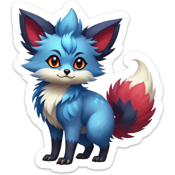 Epic Feral Rare Fantasy shiny cool fluffy Vernid-Zorua-Trico-species-hybrid-animal by LiLaiRa, random markings, tufted tail, tufted ears, full body sticker
