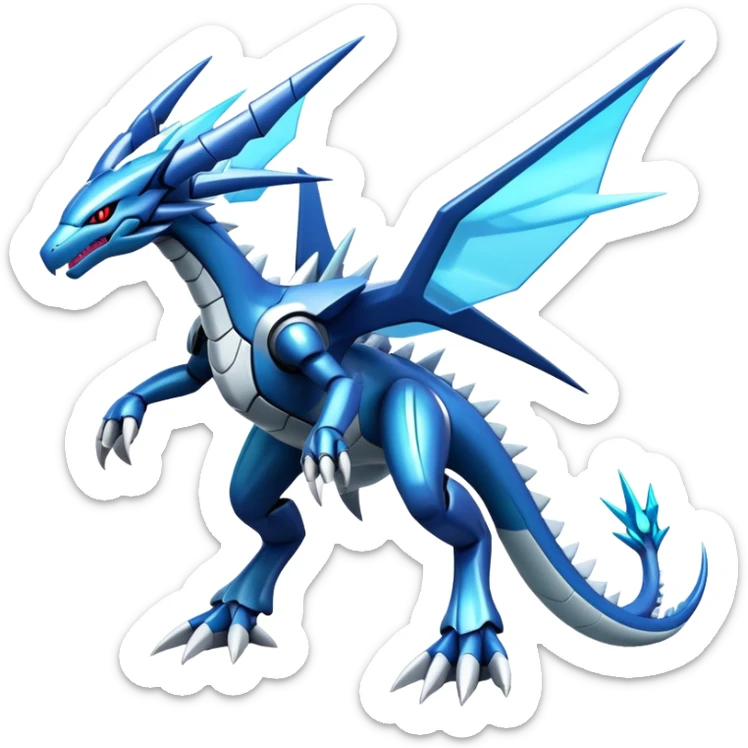  Cool Edgy Shiny Futuristic Ethereal Legendary Dialga-Digimon-Salamence-Kyurem-hybrid full body sticker