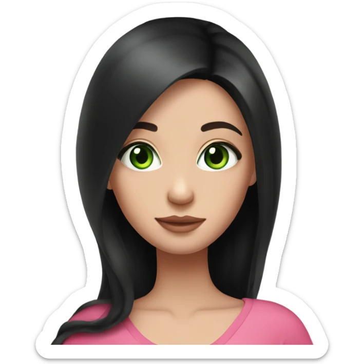 Beautiful Russian girl with green eyes and very long black hair pink clothes pregnant sticker