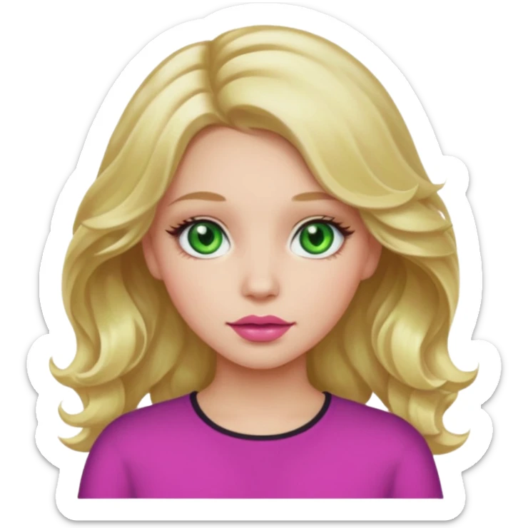 Girl with light blonde way hair in a middle part with green eyes and pink lips sticker