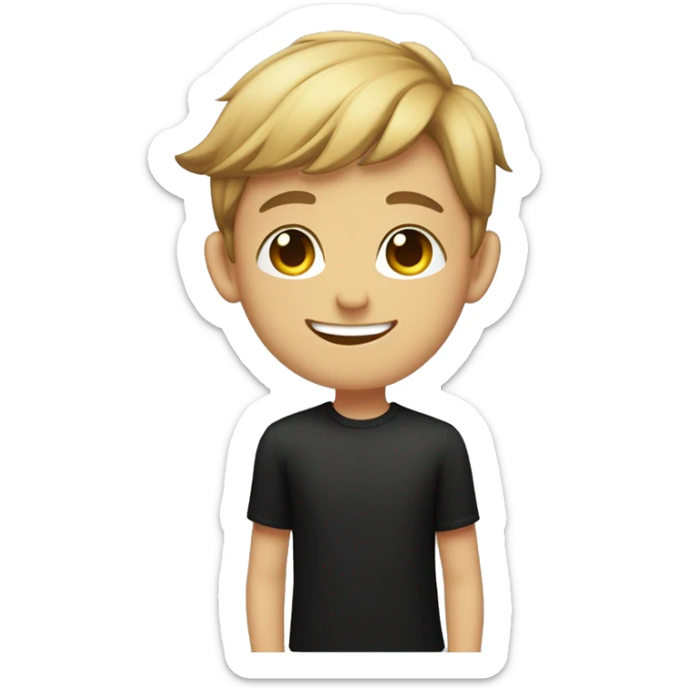 smiling boy in black shirt that says “im not gay but my boyfriend is” sticker