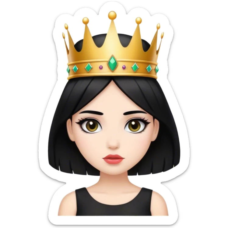 girl black hair black dress with crown on head makeup sticker