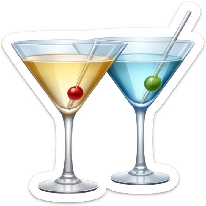 two realistic glasses of cocktail in emoji style, martini glass shape, no straw, no fruit, no ice sticker