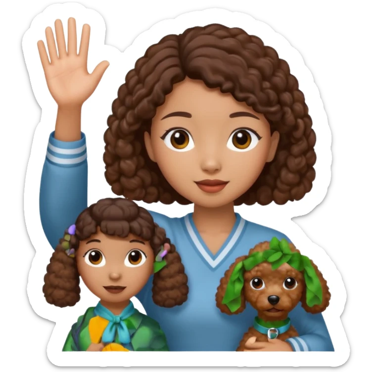 Asia tie up hair girl with brown poodle say good bye sticker