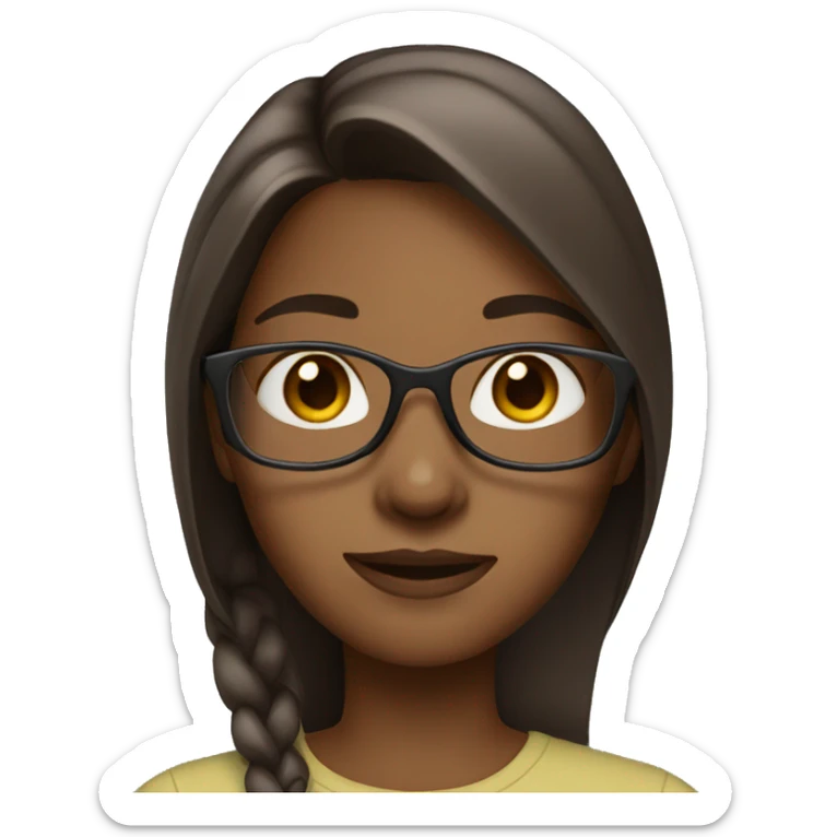 girl with a long brown straight hair, glasses, slightly dark skin sticker