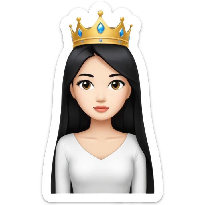 Miss Universe Southeast Asian woman with very long straight black hair wearing a beautiful white top sticker