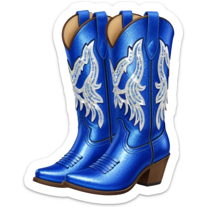 Realistic cobalt blue fashion cowgirl boots with sparkly shiny glitter fringe sticker