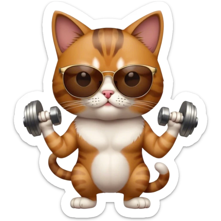 A rebel cat wearing gucci sunglasses with a dumbell in his paw sticker