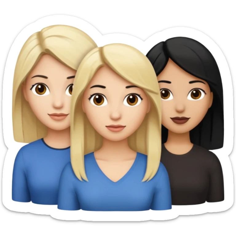 3 women emojis, Caucasian woman with blonde hair, Brown skin woman with black hair, Caucasian women with black hair sticker