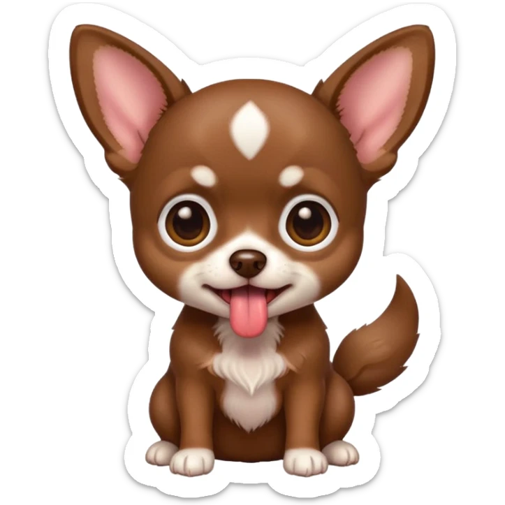 Generate an emoji of a chocolate-colored Chihuahua puppy with its tongue sticking out sticker