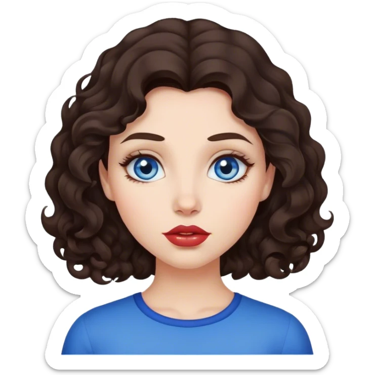 girl with lush, slightly curly dark brown hair, big lips and blue eyes sticker