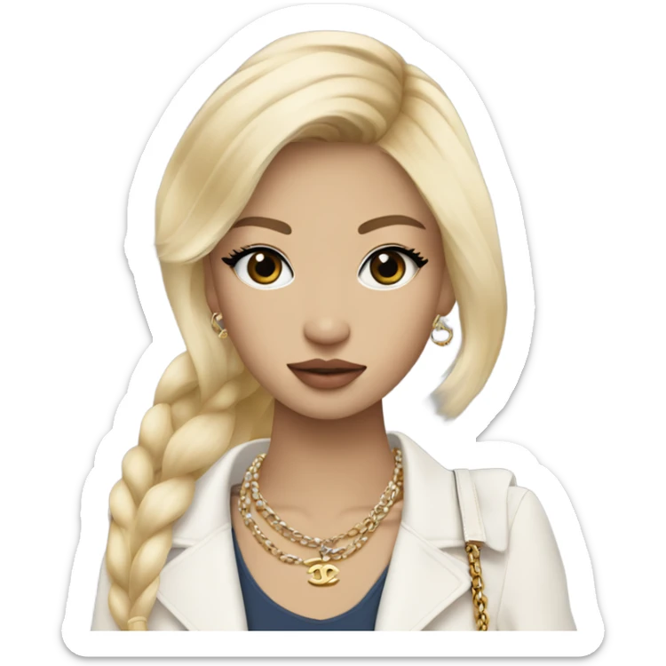 Blonde Chanel blue eyes Asian Girl with Birkin bag and Chanel necklace sticker