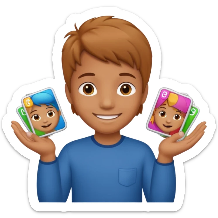kid with tan hair and holding a six in his hand and a seven and the other hand sticker