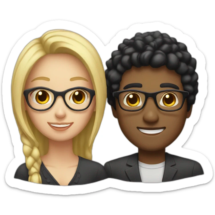 Woman with blonde hair and man with black hair with glasses sticker