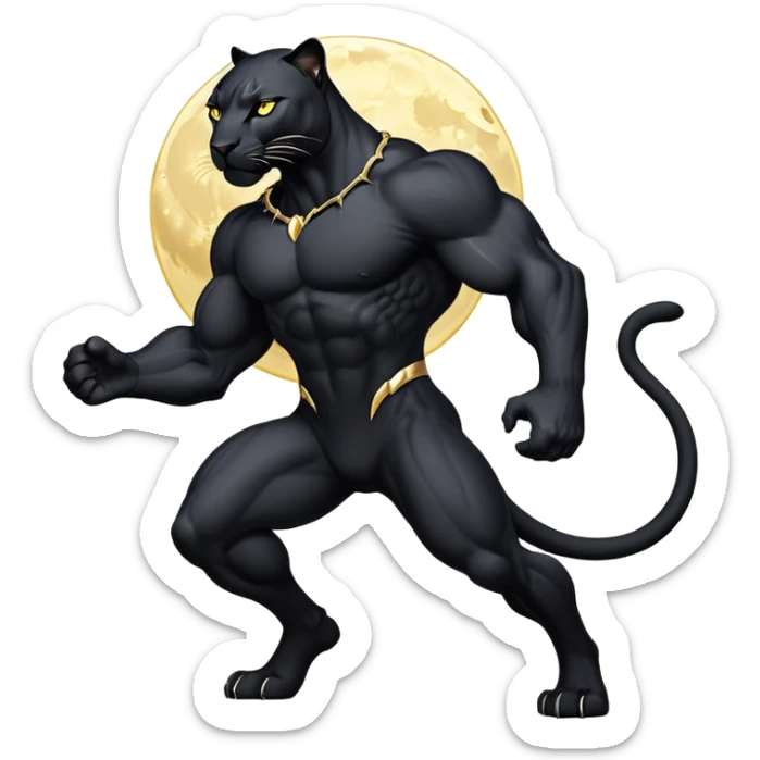 cinematic-panther-realistic-full-body-stalking-emoji,-sleek-midnight-black-coat-glowing-under-moonlight,-muscular-frame-moving-with-silent-power,-head-tilted-dramatically,-piercing-golden-eyes-filled-with-mystery,-simplified-yet-realistic-focused-features,-highly-detailed,-glowing-with-an-almost-sarcastic-glow sticker