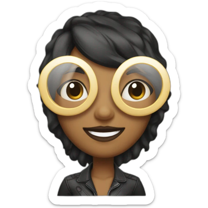 Persona morena con gafas negras y pelo medio rizado sobre la frente sticker