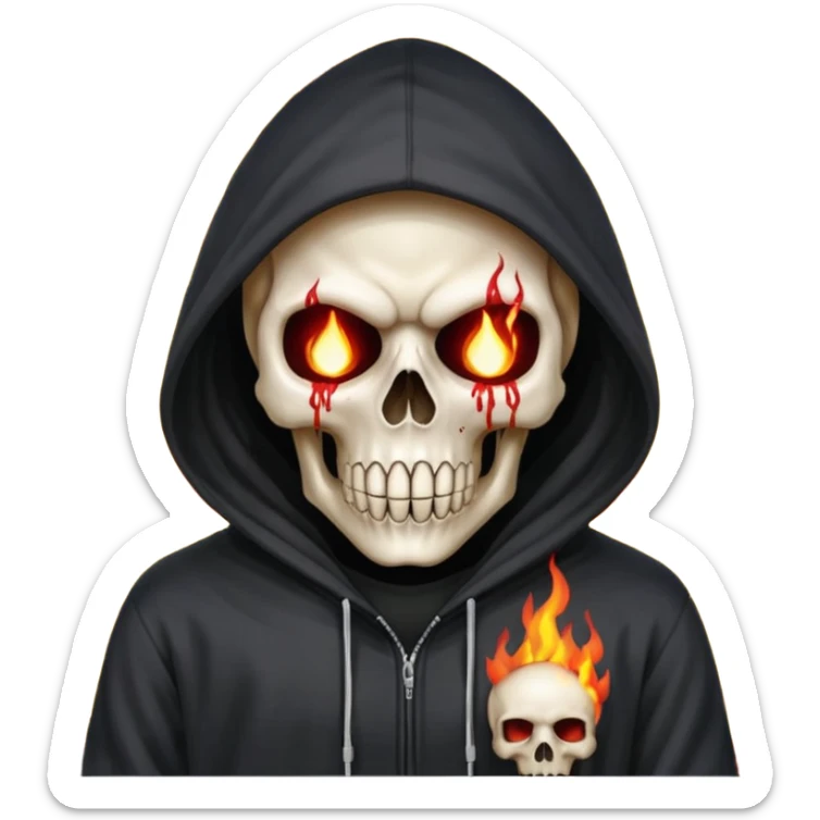 Bro I wanna skull with hoodie on the hoodie has to be on fire and I want matrix blood with the codes and weird numbers spilling out eyes and mouth sticker