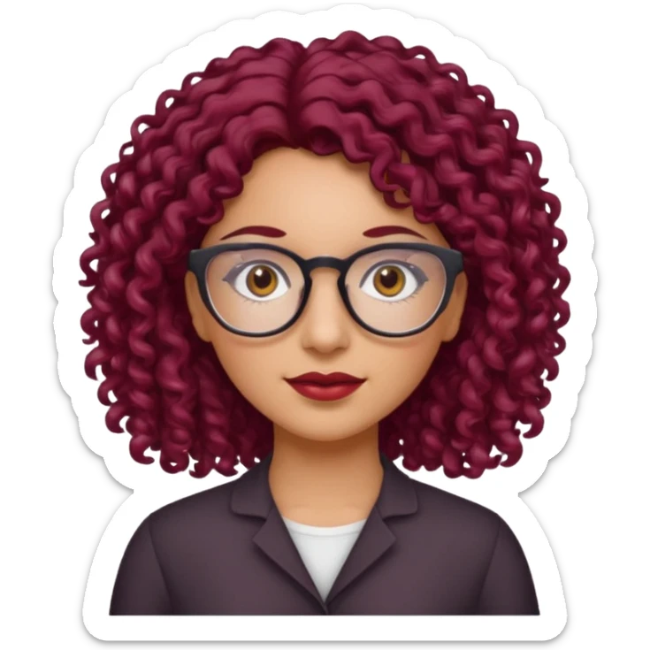 hispanic women with brown eyes and clear glasses and burgundy curly hair sticker