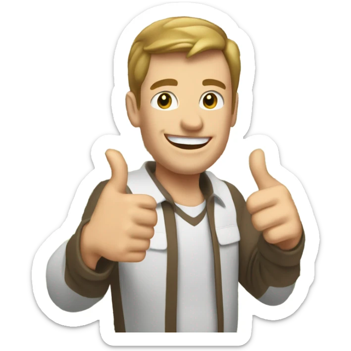 Happy white guy with brown short hair with a thumbs up and cash around  sticker
