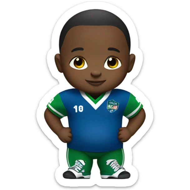 fat african american baby with black blue and green football jersey sticker