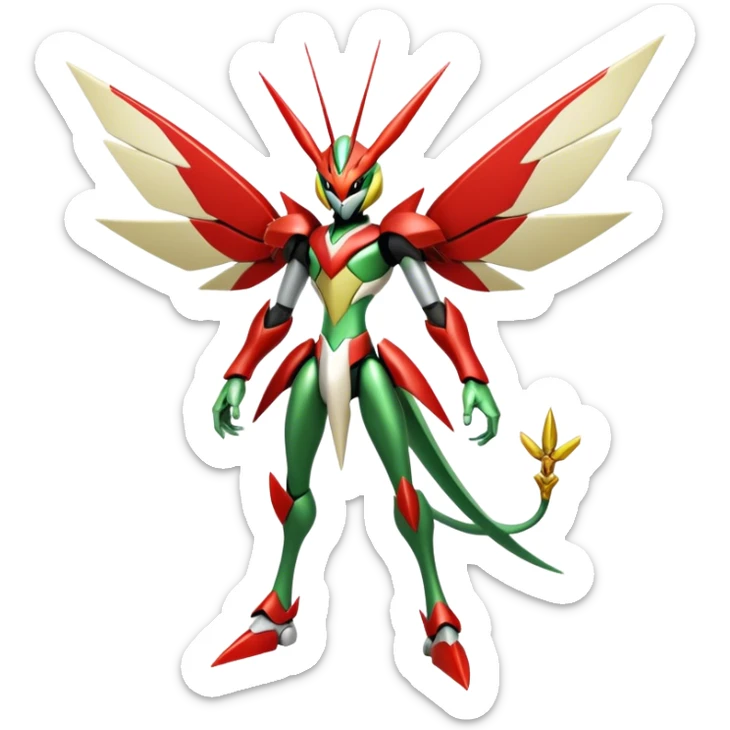 Cool Edgy Shiny Ethereal Legendary Kartana-Digimon-Scizor-hybrid full body sticker
