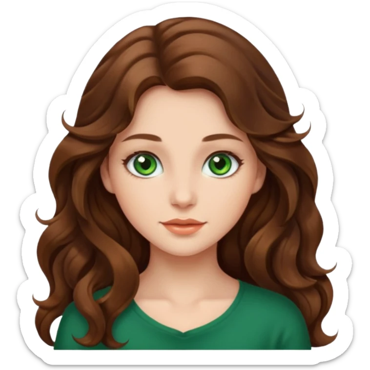 Beautiful girl,brown hair,wavy hair，long hair,green eyes sticker