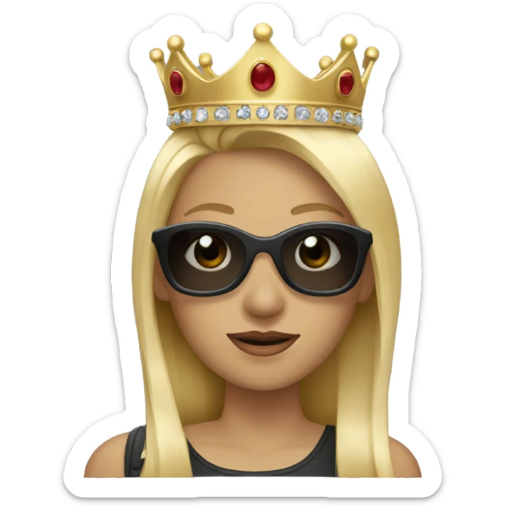 woman with blonde hair, sunglasses and a crown sticker