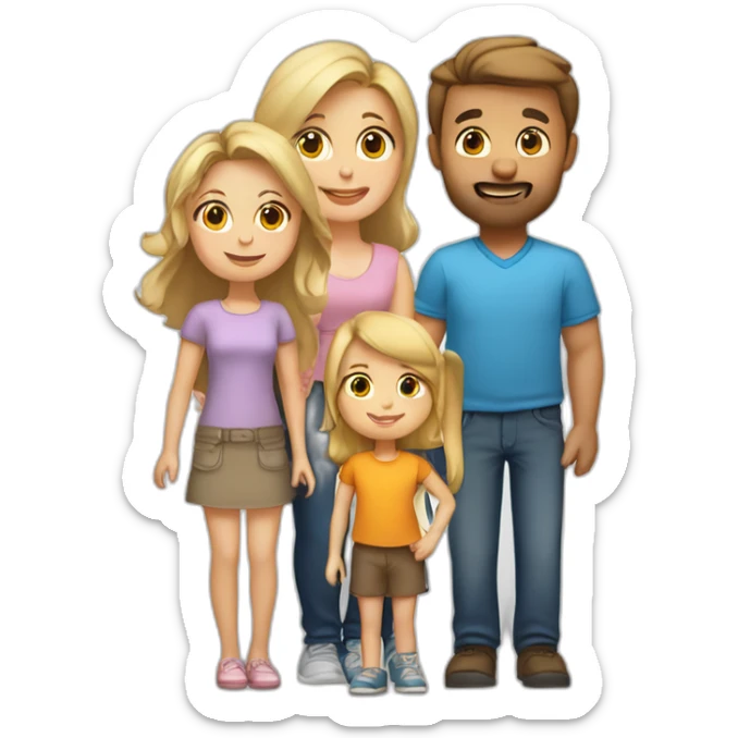 Family of 5 blonde mom brown hair dad 8year old blonde girl, 4year old light brown hair boy and 1 year old light brown hair girl sticker