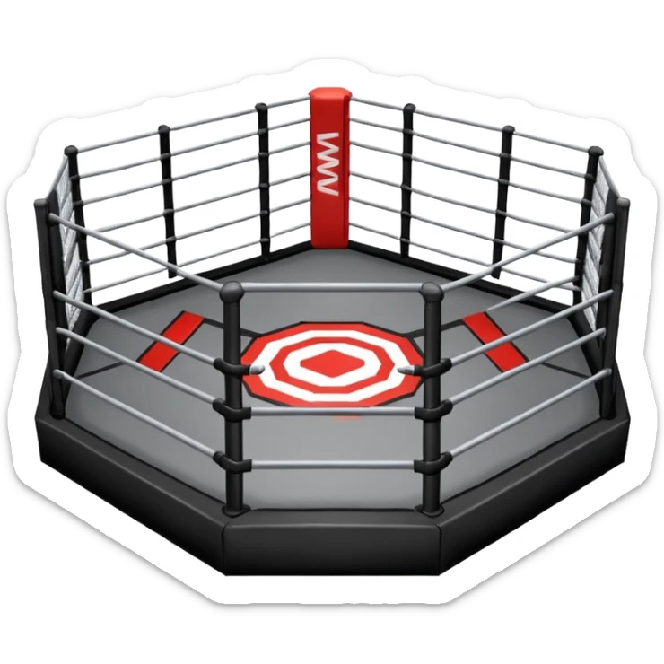 MMA cage arena object icon, octagon fighting cage with metal fence walls, padded corner posts, professional combat arena, 3D cartoon style, mobile game icon style, centered, clean background, no people, no text, no watermark
 sticker