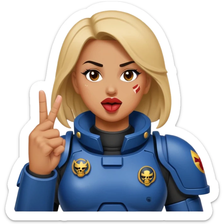 woman space marine crossed out middle finger and face with tongue out wink eye sticker