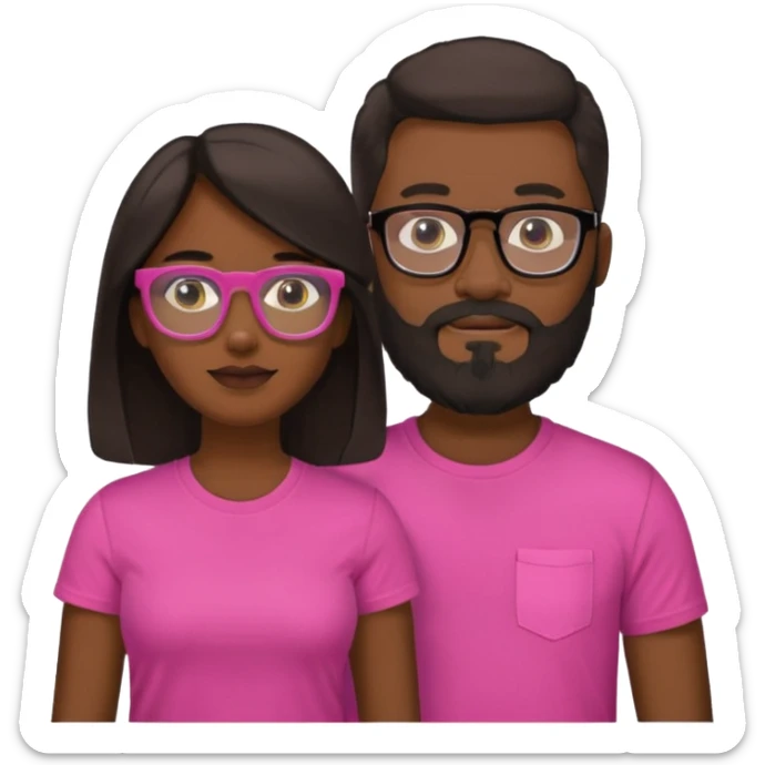 pareja el moreno con barba y gafas  , camiseta negra y ella pelo moreno camiseta rosa y pelo largo sticker