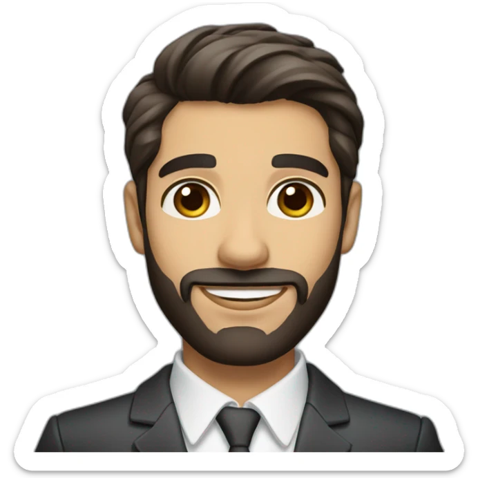 An elegant real estate agent with dark hair, big brown eyes, a well-groomed beard, and a Latino skin tone. sticker