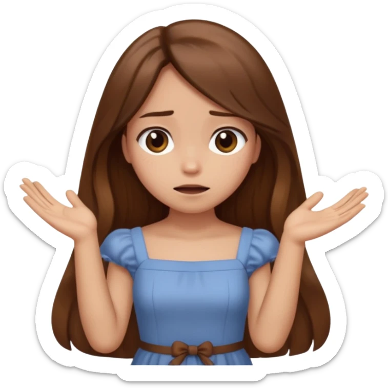 girl that doesn't care, she is like whatever, brown long hair, cute dress and her hands showing like i don't know whatever, make her look little bit bored sticker