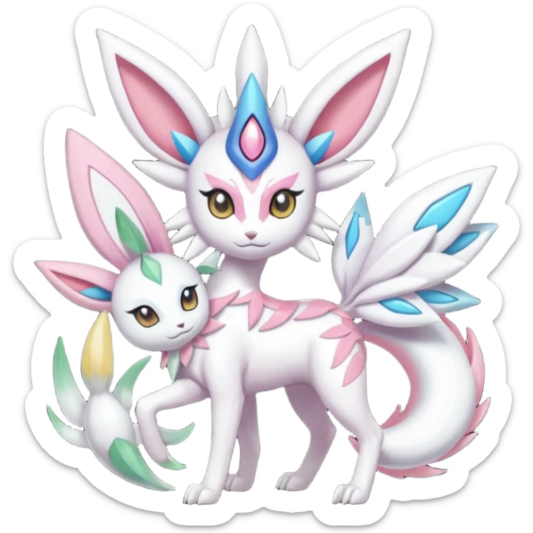 Sylveon-Solgaleo-Palkia-Dialga-Shaymin-Meloetta-Celebi-Espeon-fusion-animal-Fakémon-creature  sticker