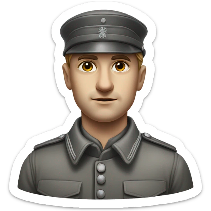 photorealistic 30 years old german soldier the middle of the XX century gray uniform detailed face with wrinkles, closed mouth, small eyes  sticker