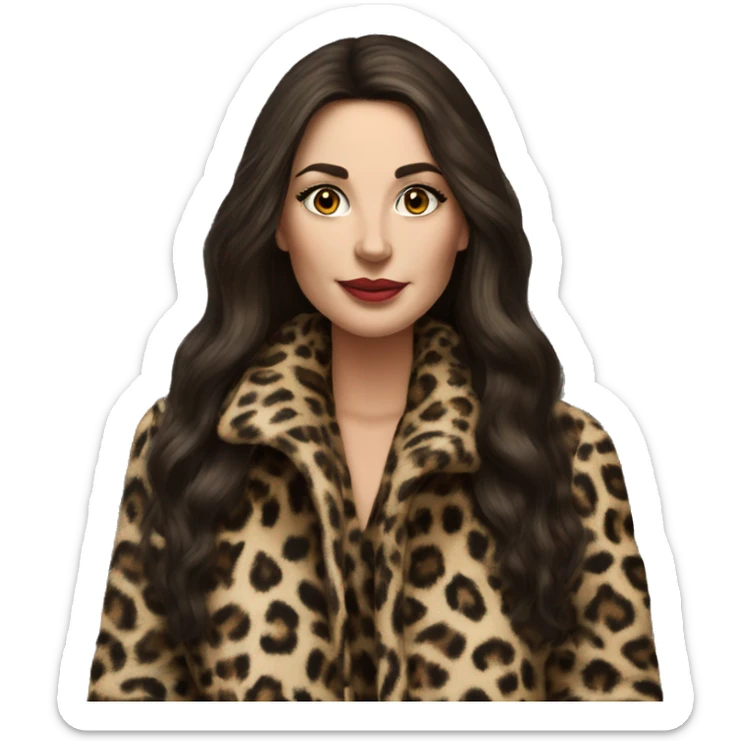 Beautiful realistic long hair brunette mob wife with leopard coat no smoke  sticker