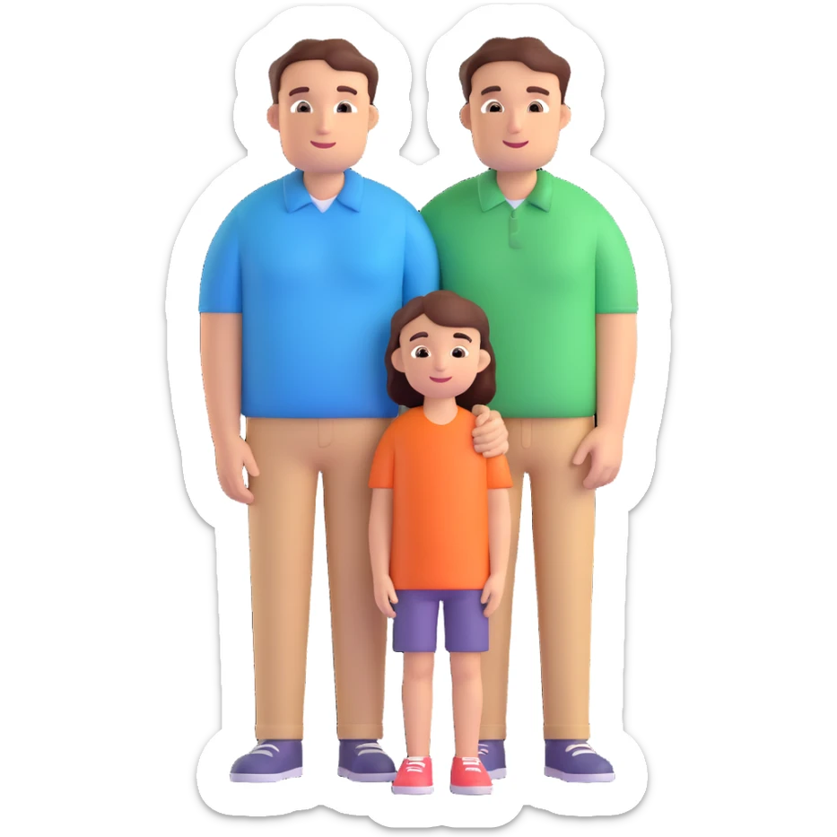 3D icon of a family: two parents and one child, standing together, friendly and modern look sticker