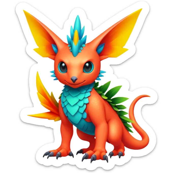 Tropical lush warm-colored modern colorful neon-colored Fakémon-Digimon-Trico-creature sticker