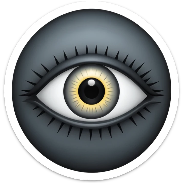 Minimal emoji, gothic futuristic eye, cold grey sclera, pupil replaced by a solid black number 8, occult cyber aesthetic, sharp clean lines, flat emoji design, centered, transparent background sticker