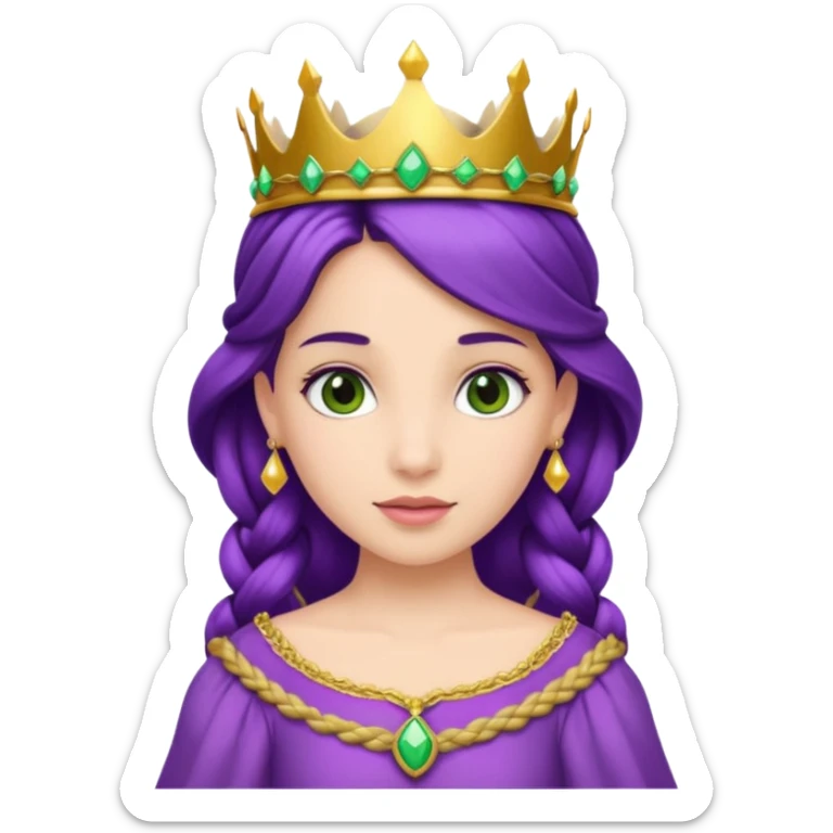 Princesses, with Gold Crown on purple braid hair, with green dress sticker