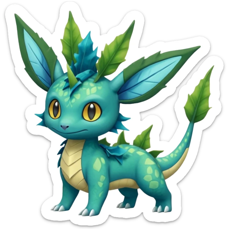 Swampy Gloomy Dark Dull Vaporeon-Leafeon-Treecko-Grovyle-Fakémon-Pokémon-hybrid-fusion sticker
