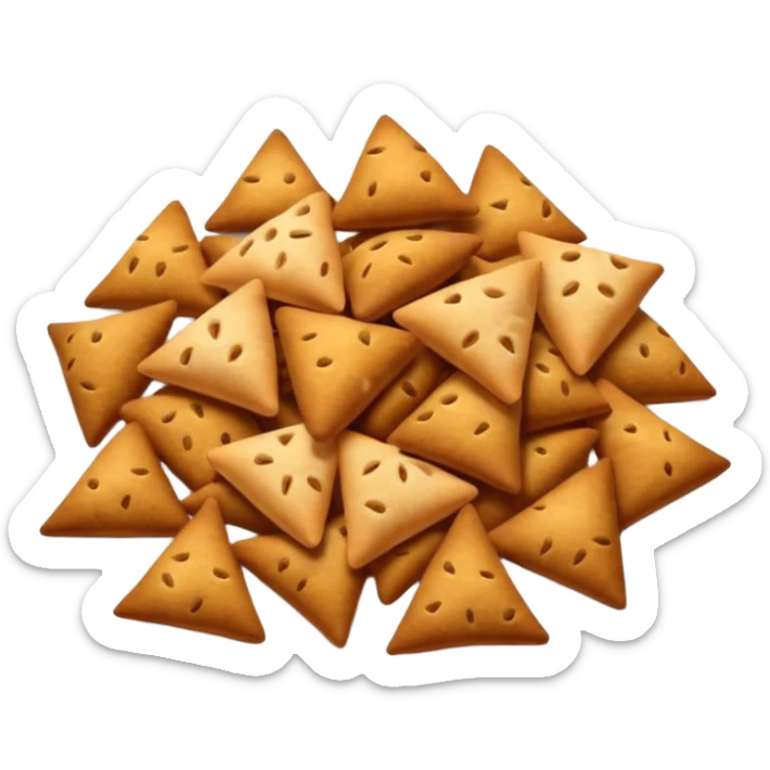 small handful of dry pet food pieces in varied shapes round triangular pillow-like warm brown tones slightly rough matte texture irregularly scattered crunchy bite-sized format no bowl packaging or extras just croquettes soft lighting subtle shadows emoji scale sticker