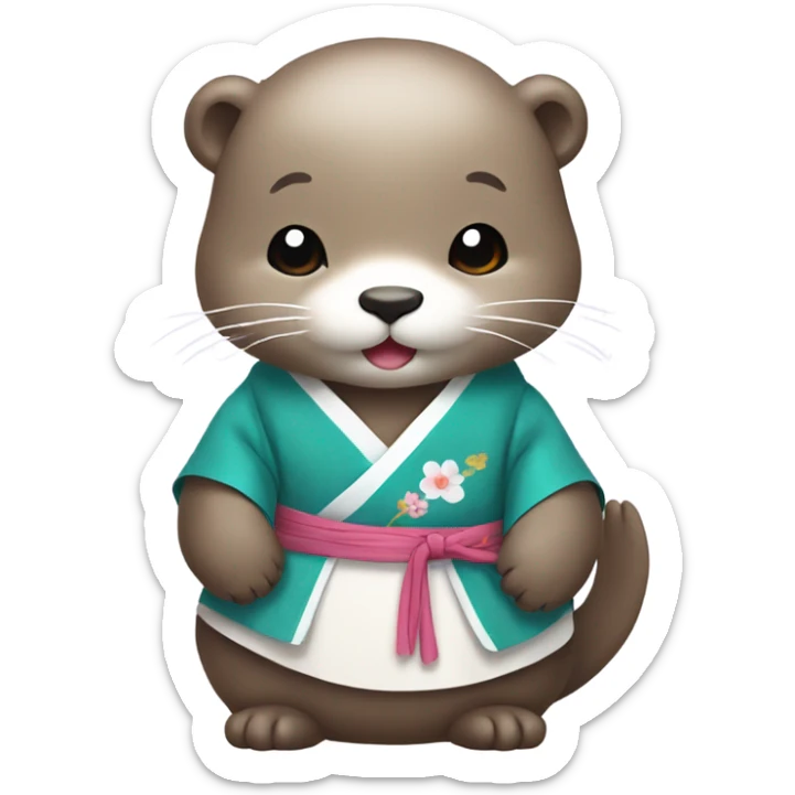 A cute otter wearing traditional Korean hanbok for Korean holidays, visible only up to its neck. sticker