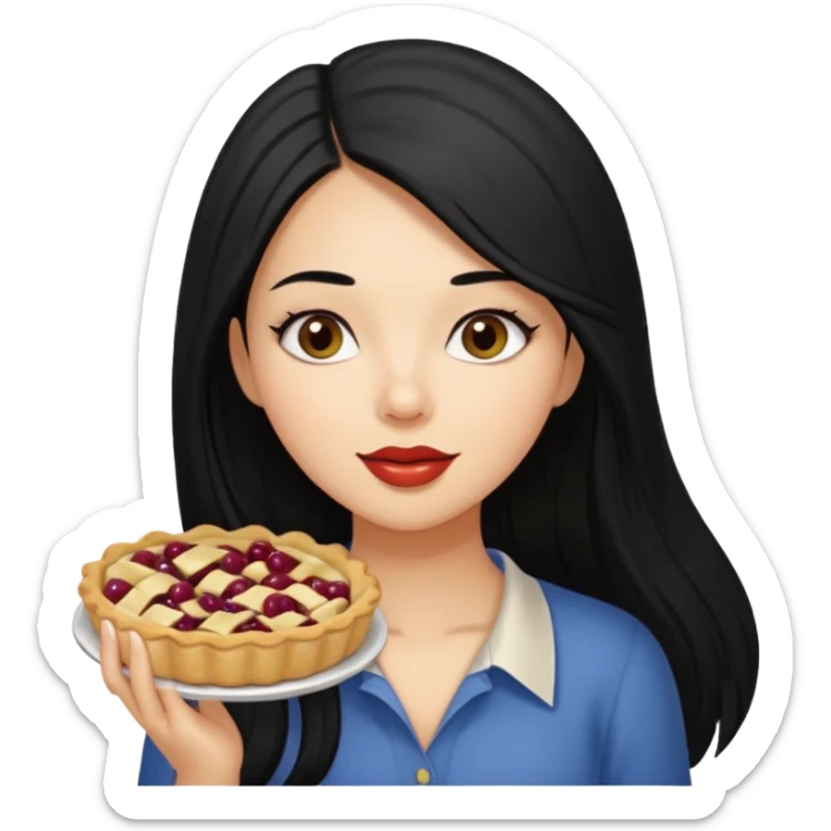 Gorgeous Latina with long straight black hair eating gooseberry pie sticker