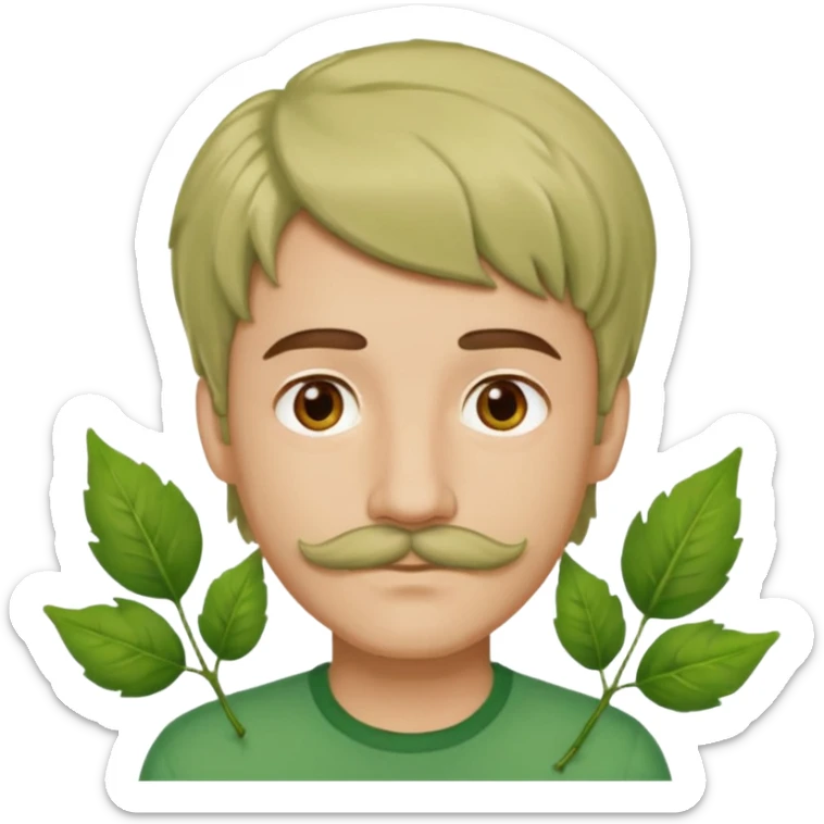 The Tree of Wisdom of The Wiggles with light skin, brown eyes, green leaves wig and thin mustache, green shirt sticker