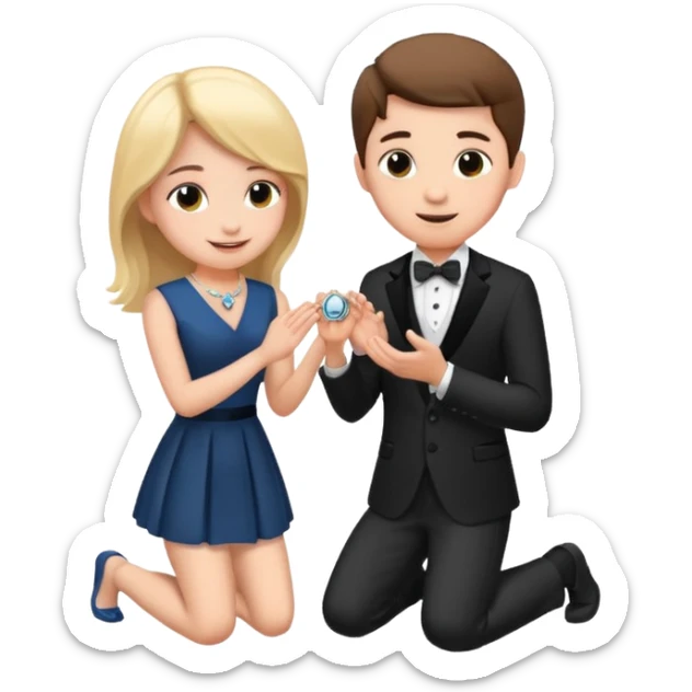 🧎‍♂️‍➡️💍💃 a boy parposing a girl and the boy on his knee and give him ring girl stand after him and shing sticker